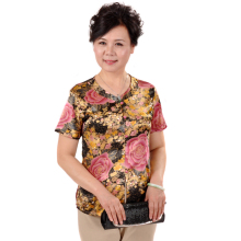 卡荷2012夏装 中老年服装女装新款时尚妈妈装缎面唐装短袖T恤X059