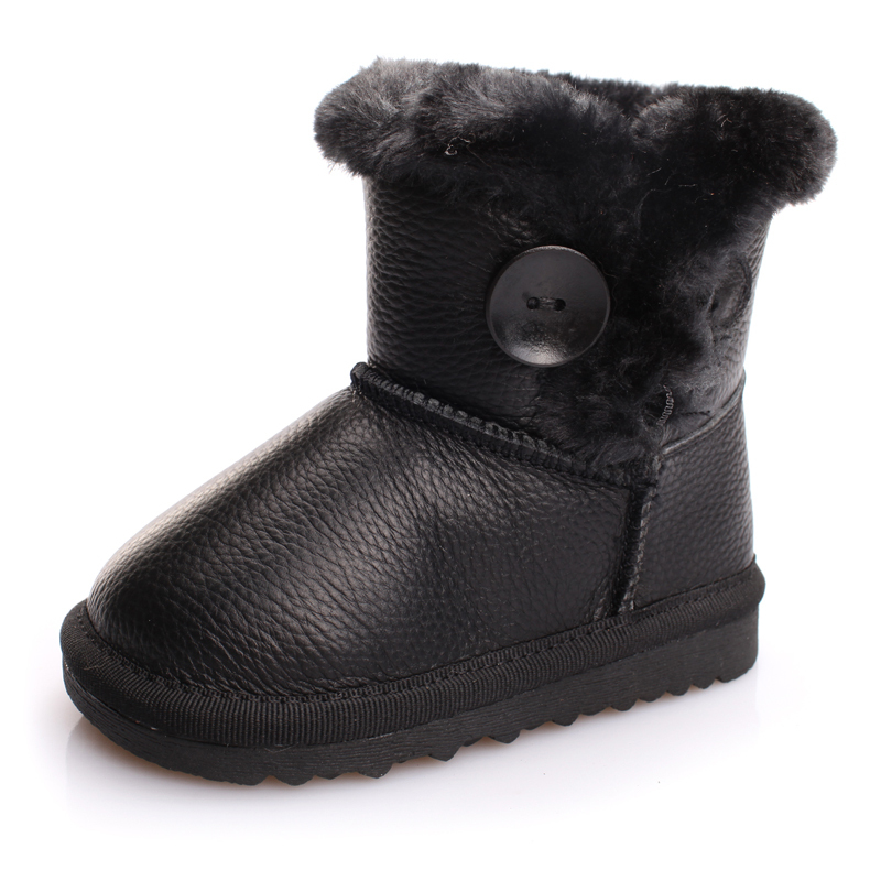 七彩圈圈冬季新款牛皮雪地靴 男女童通用童靴时尚超保暖儿童靴子