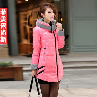  冬新款羽绒服女中长款羽绒服方格帽手工钉珠韩版羽绒