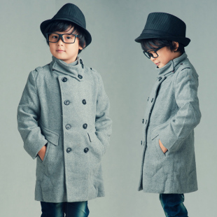  童装男童双排扣立领毛呢大衣儿童毛呢外套童装秋冬装小孩衣服