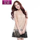 O.SA2012夏季新款女装韩版显瘦镂空蕾丝花边短袖连衣裙子L23404