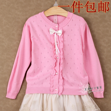 2014童装<em>春秋</em>款 <em>女童</em>薄款<em>开衫</em> 纯棉儿童毛衣外
