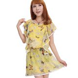 [天天疯狂购]春夏新款 韩版女装 蝴蝶飞飞印花雪纺连衣裙 3014