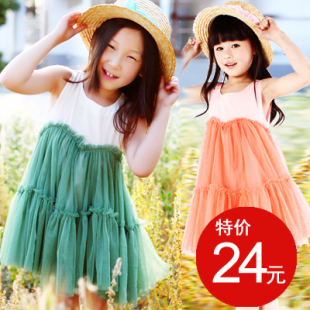  夏季女童女孩儿童童装韩版连衣裙公主裙纱裙背心裙吊带裙蓬蓬裙