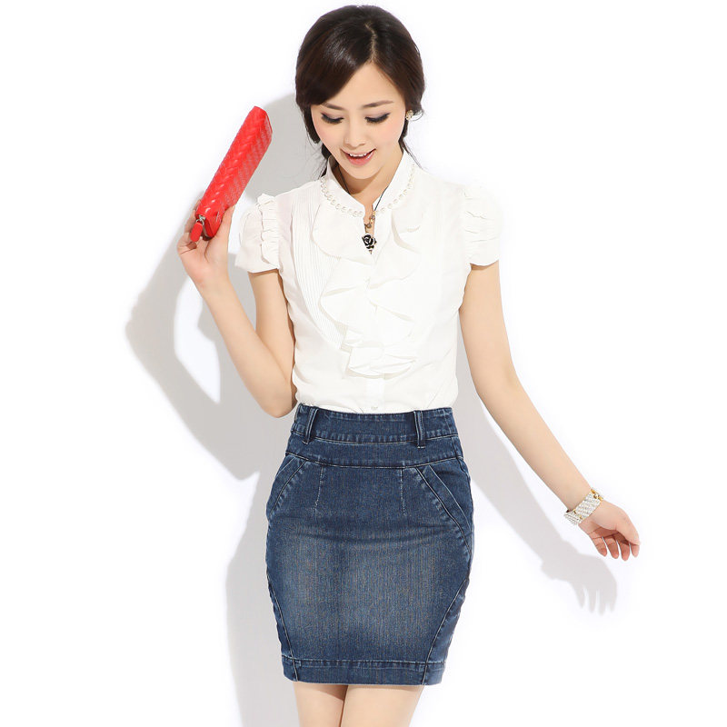 Elastic+waves+of+Korean+package+email+denim+skirt+summer+short+dress+woman