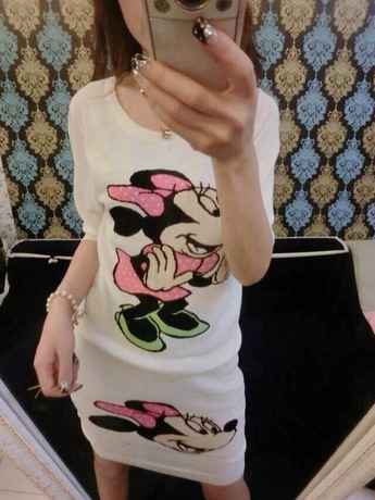 洲站2014夏季新款米奇卡通针织短袖上衣+包臂