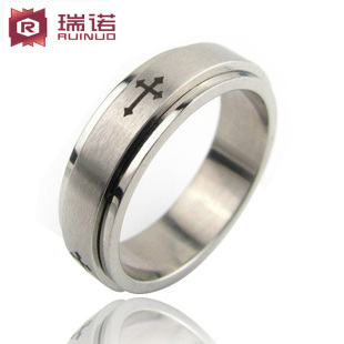  瑞诺 男士戒指/戒指 韩版钛钢饰品 转动十字指环 潮人戒指男尾戒