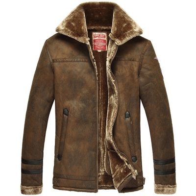 希望之城男装皮毛一体皮衣 男士加厚翻领皮夹克外套 欧美空军一号