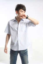 新品上市  沙龙世基男式商务休闲淡蓝条纹短袖衬衫 SG104503