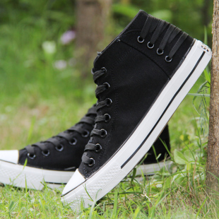  新款申马韩版潮男个性后绑带中帮帆布鞋 透气纯色休闲鞋 男鞋特价