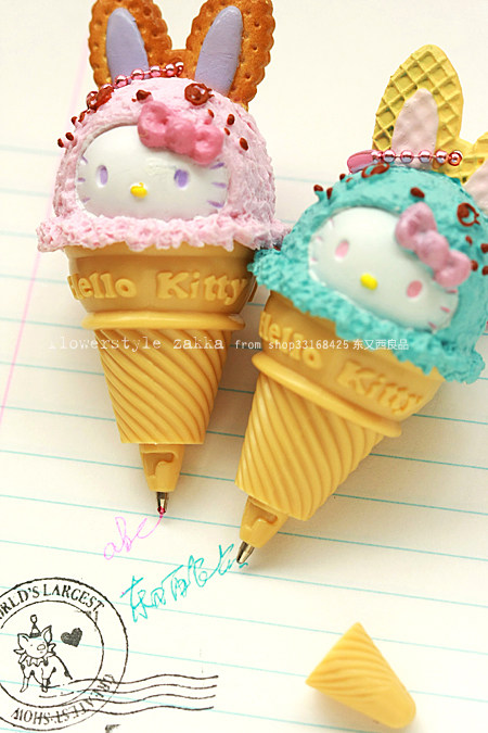 hello kitty 冰激凌 甜筒 圆珠笔 挂件 萌 雪糕 日本 re-ment