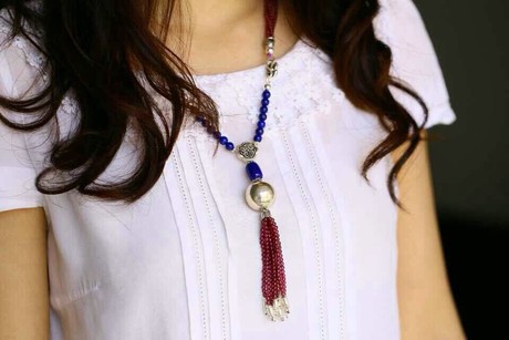 璟瑜珠宝 巴西进口 3mm石榴石<em>毛衣链</em> <em>青金石毛</em>