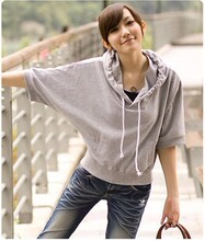 新品2012夏装韩版新款女装韩版<span class=H>卫衣</span>气质七分袖大码带帽T恤 K097