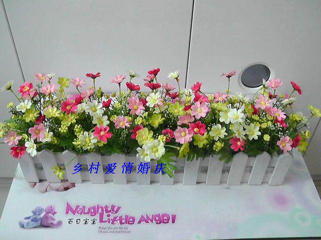 50Cm田园木栅栏花套装花 仿真花跳兰菊绢花家居装饰花 拍摄道具