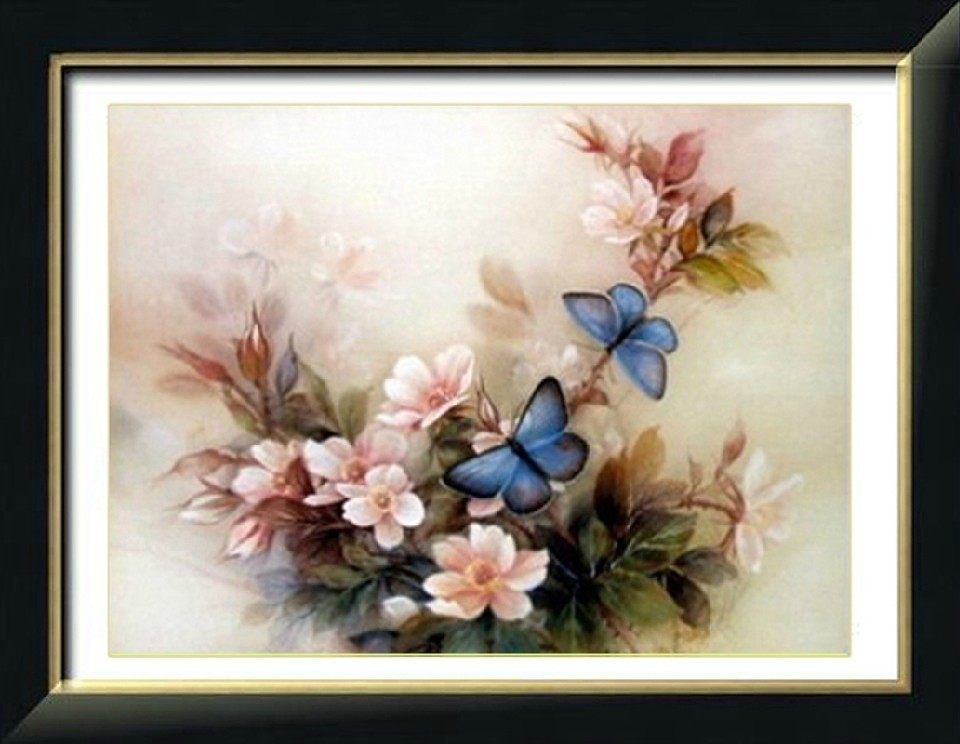 包邮 accurate printed cross stitch new 3D living room bedroom series blossom blue butterfly Kit-mail