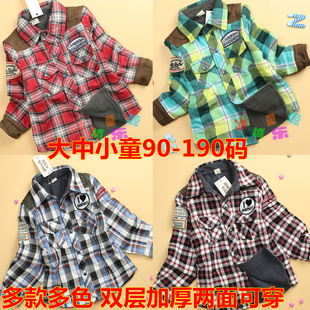  专柜正品儿童衬衫男女童长袖衬衫小中大童加厚格子两面穿90-190码