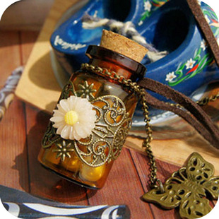  ON0381 欧美饰品 雕花长款皮绳项链 复古木塞许愿瓶毛衣链 女20g