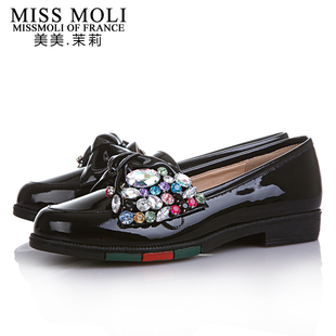  新款真皮欧美复古英伦风水钻漆皮平底鞋休闲厚底平跟单鞋女鞋