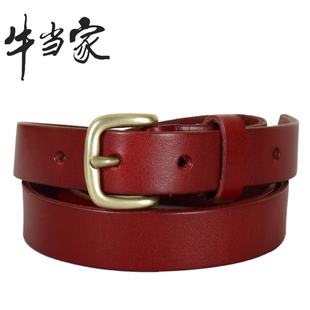  细皮带女真皮头层牛皮铜扣腰带女头层牛皮女士皮带纯牛皮细150