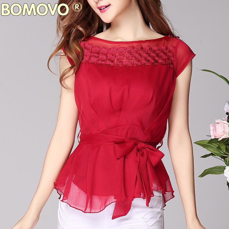 BOMOVO2014夏季新款欧美高端上衣短袖女雪纺衫夏装蕾丝衫女装小衫