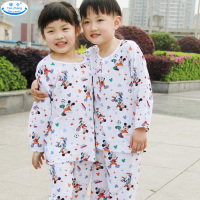 春夏儿童装绵绸<em>睡衣</em>男童纯<em>棉绸</em>空调服女童<em>长袖</em>