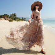 白色礼服婚纱真丝长裙，多层雪纺连衣裙波西米亚长裙，海边度假沙滩裙