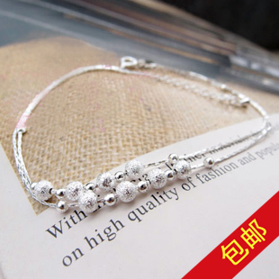  生日礼物 925纯银 脚链 饰品时尚韩国热销 可爱小珠双层脚链