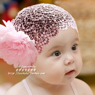  外贸韩版婴幼儿童女宝宝大花发带公主蕾丝发网头发饰品配饰发箍