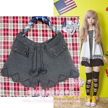 苛苛非主流女装服饰秋冬装日韩可爱女生毛球绑带毛线短裤灰黑