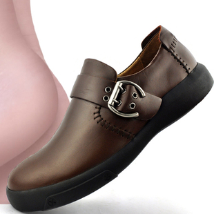  秋冬新款男士商务休闲鞋真皮男鞋板鞋子弹头搭扣日常休闲鞋