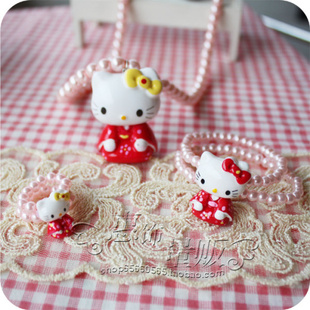  出口日本Hellokitty  樱花和服kt儿童首饰套装（项链+戒指+手链）