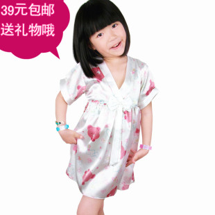  夏儿童睡衣女孩童可爱丝绸真丝韩版卡通印花睡裙连衣裙家居服包邮