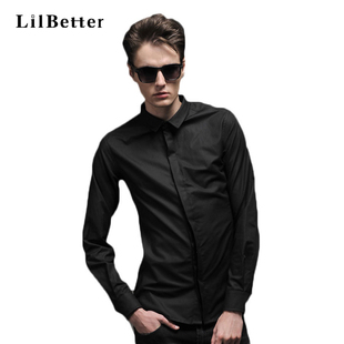  lilbetter男士长袖衬衫男黑色修身衬衣英伦chenshan新款春装衬衫