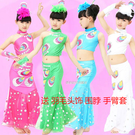 儿童民族演出服女傣族舞蹈裙装幼儿孔雀舞表演