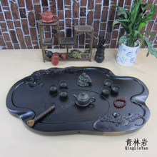 【青林岩】黑檀木茶盘/双福/特价功夫茶具黑檀整块实木茶盘茶海