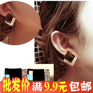  Z287 韩版小饰品 美风格 时尚奢华切面黑宝石镶钻耳环 耳钉 耳饰