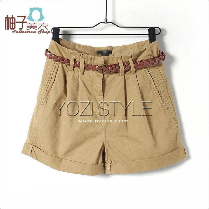 Y-055-032新品2012夏季女装韩版时尚高腰纯色修身百搭休闲短裤子