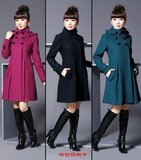 年终大促2011新品冬装新款女修身带帽双排扣毛呢大衣冬厚外套实拍
