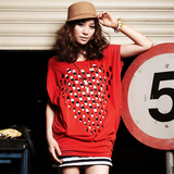 2012蝙蝠女装夏装新款条纹潮宽松韩版两件套长款大码包邮短袖T恤