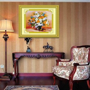 丝带绣 玫瑰百合 客厅卧室精美3D彩印花大挂画 非十字钻石秀