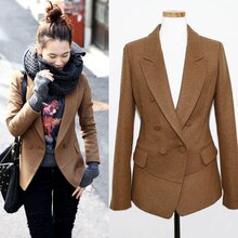 REMON*韩国短款双排毛呢小西装包扣修身小西服韩版女外套613驼色