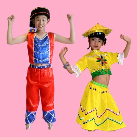 儿童少数民族傣族舞蹈服 少儿六一少数民族傣