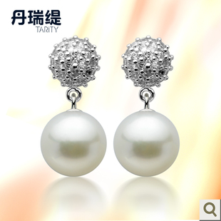  丹瑞缇珠宝 太阳·花 正品 s925纯银 天然珍珠耳钉 正圆 特价包邮