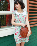 夏季女装潮2012新款娃娃领飞袖复古大花OLvivi杂志款连衣裙 裙子
