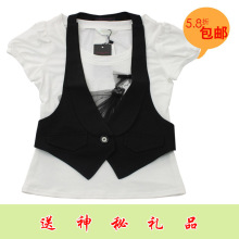 特价夏装新款韩版女装外套无袖背心挂脖黑色纯棉马甲马夹小西装