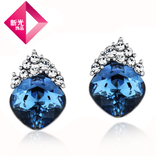  新光饰品 清澈海洋 采用奥地利进口水晶 韩版时尚耳饰 s925银耳针