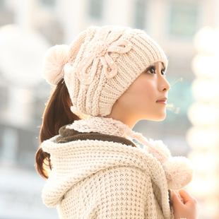  亚黎顿空顶帽 女 秋冬季女士帽子 冬天 花朵可爱毛线帽子 女冬天