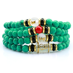  开光绿松石六度六合辰酉精进佛手链 108颗佛珠年属龙鸡吉祥物