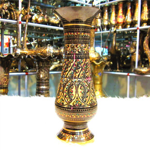 巴基斯坦手工艺品铜器合金铜雕刻花瓶节日东南亚风格家居摆件