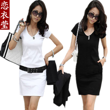 恋衣莹女装 2012新款韩版夏装裙子 全棉订珠修身夏季短袖连衣裙
